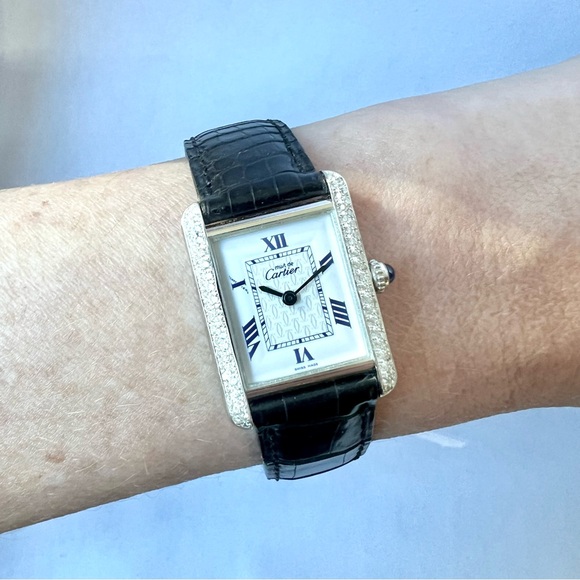 CARTIER TANK Quartz 22mm Silver 0.63TCW Diamond Watch - Picture 3 of 10